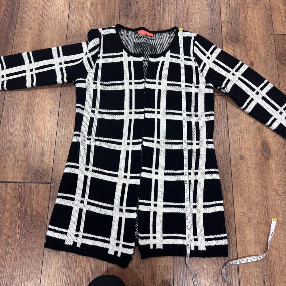 Lulumari Black White Stripe Plaid Open Cardigan Size M/L Elevated Basics Casual - Picture 6 of 7